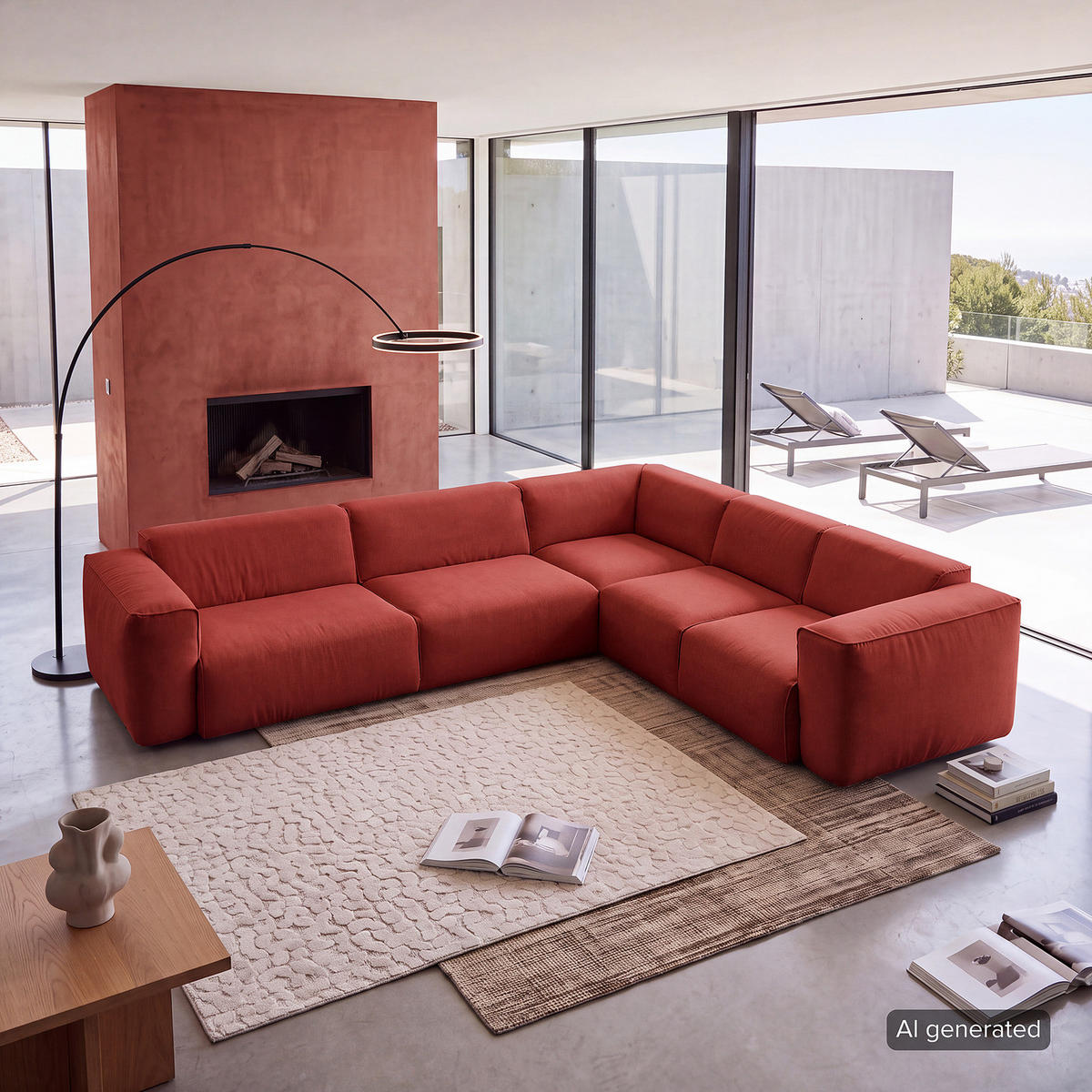 ECKSOFA mit Rundecke - Rot/Schwarz, Kunststoff/Textil (325/260cm) - home24