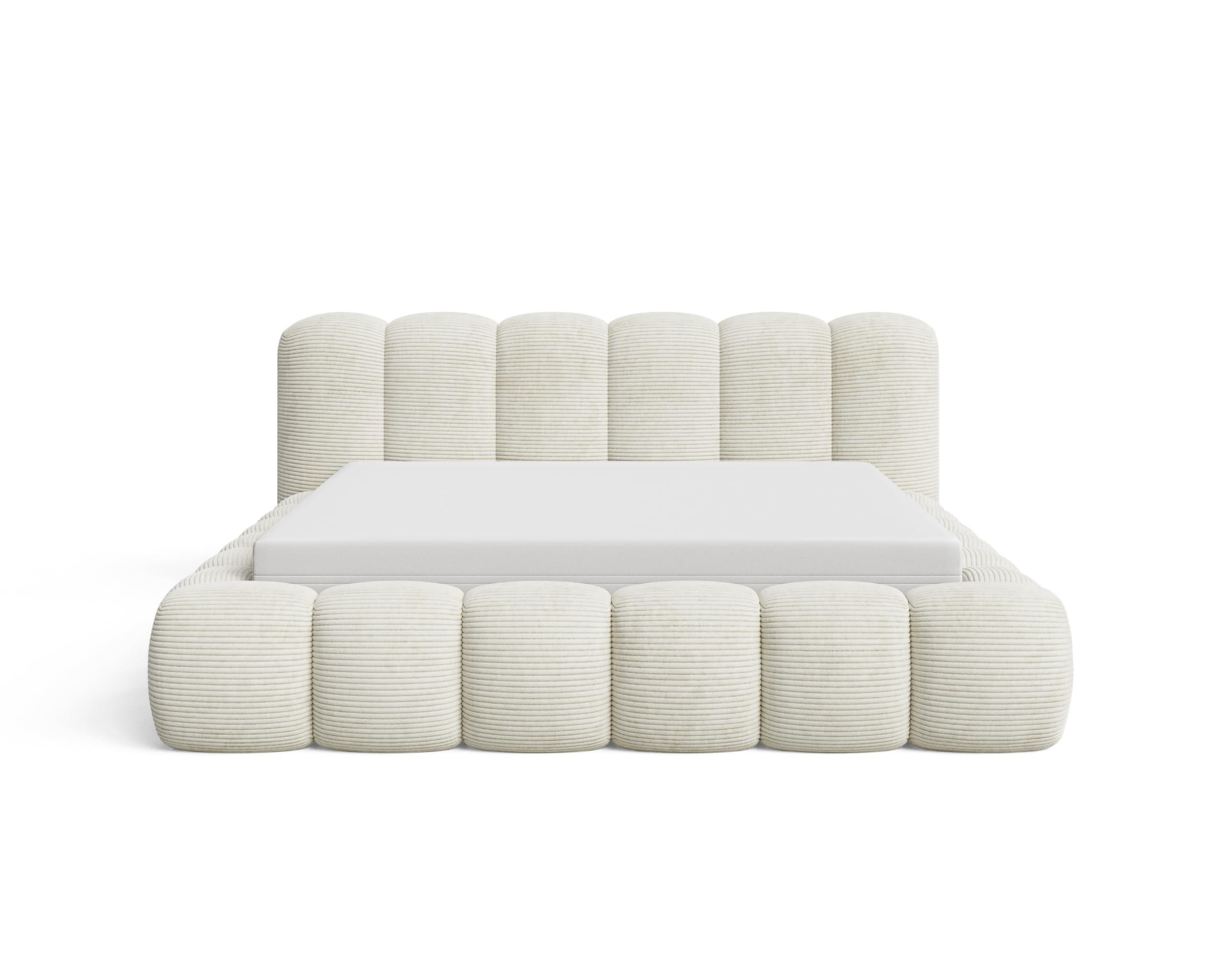 POLSTERBETT 140x200 mit Bettkasten, Lattenrost und Kopfteil, Poso Cord-Stoffbezug Beige - Beige, Holz (140/200cm) - Chilly