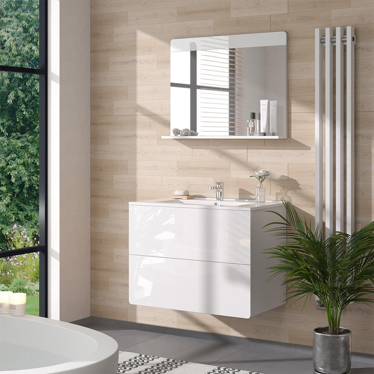 BADMÖBEL-SET Izan Weiß Hochglanz 3 Teile - Weiß, Holzwerkstoff (80/59.3/46cm) - Vicco