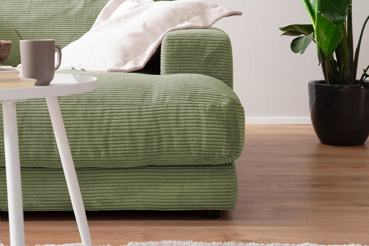 BIG SOFA MIT TABLETT NATUR MADELINE Grün Cord - Schwarz/Olivgrün, Kunststoff/Textil (290/85/170cm) - KAWOLA