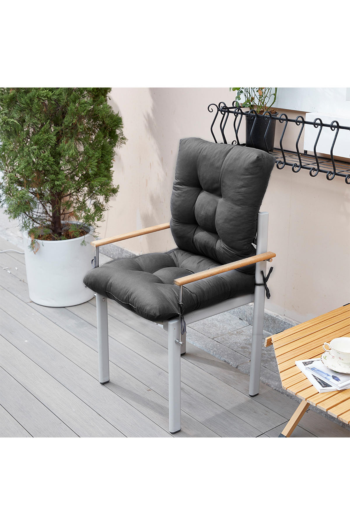 GARTENSTUHLAUFLAGE aus Polyester in Dunkelgrau mit tiefer Sitzfläche für Innen- und Außenmöbel 110 cm L x 50 cm - Dunkelgrau, Textil (50/110cm) - Livingandhome