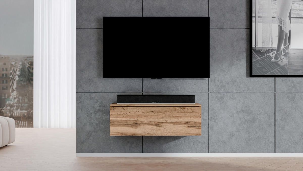 LOWBOARD Loriano 100 Eiche Wotan 100/34/32 cm – TV Board - Braun, Holzwerkstoff/Kunststoff (100/34/32cm) - AX Living