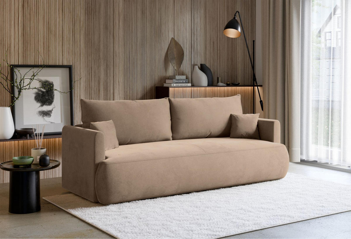 3-SITZER SOFA Ovo Mini Beige Chenille Easy-Clean - Beige/Schwarz, Kunststoff/Textil (226/90/97cm) - Selsey