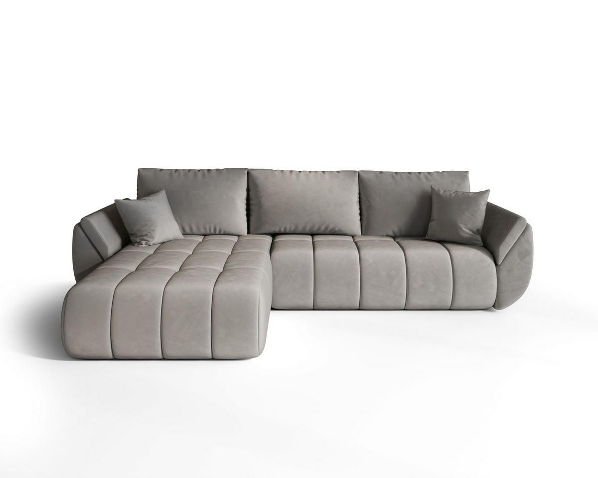 ROHOVÁ pohovka SYDNEY PREMIUM levá světle šedá samet Monolith 84 - funkce spaní, úložný prostor - světle šedá, textil (280/184cm) - Cornero