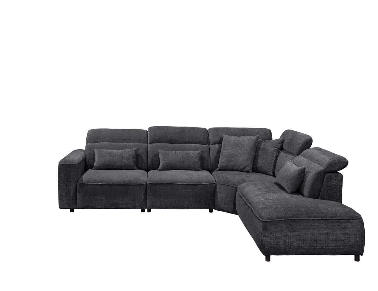 ECKSOFA mit 5-fach verstellbare Kopflehnen und pflegeleichter Mikrofaser-Chenille-Bezug - Schwarz, Kunststoff/Textil (285/339cm) - ed exciting design