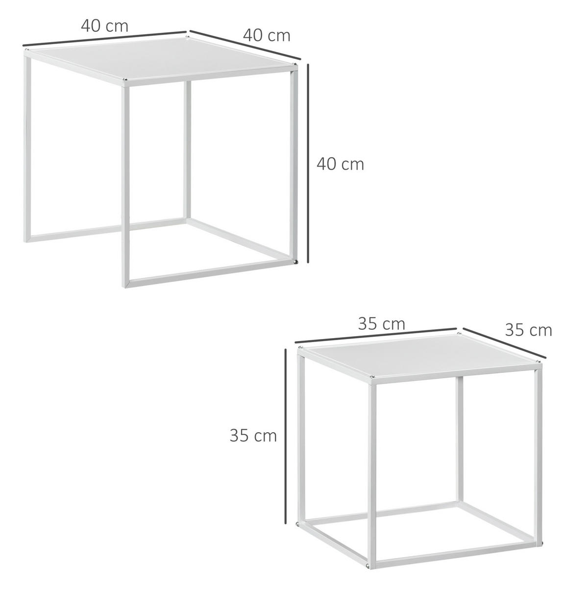SET klubskih stolića 40/40/40 i 35/35/35 cm bijeli od čelika kvadratni moderni dizajn - bijela, metal (40/40/40cm) - OKWISH