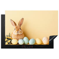 HERDABDECKPLATTE Eier - Kaninchen - Pastellfarbtöne Induktionsschutz 81.6x52.7 cm - Hellgelb, Kunststoff (81.6/52.7/0.2cm) - MuchoWow