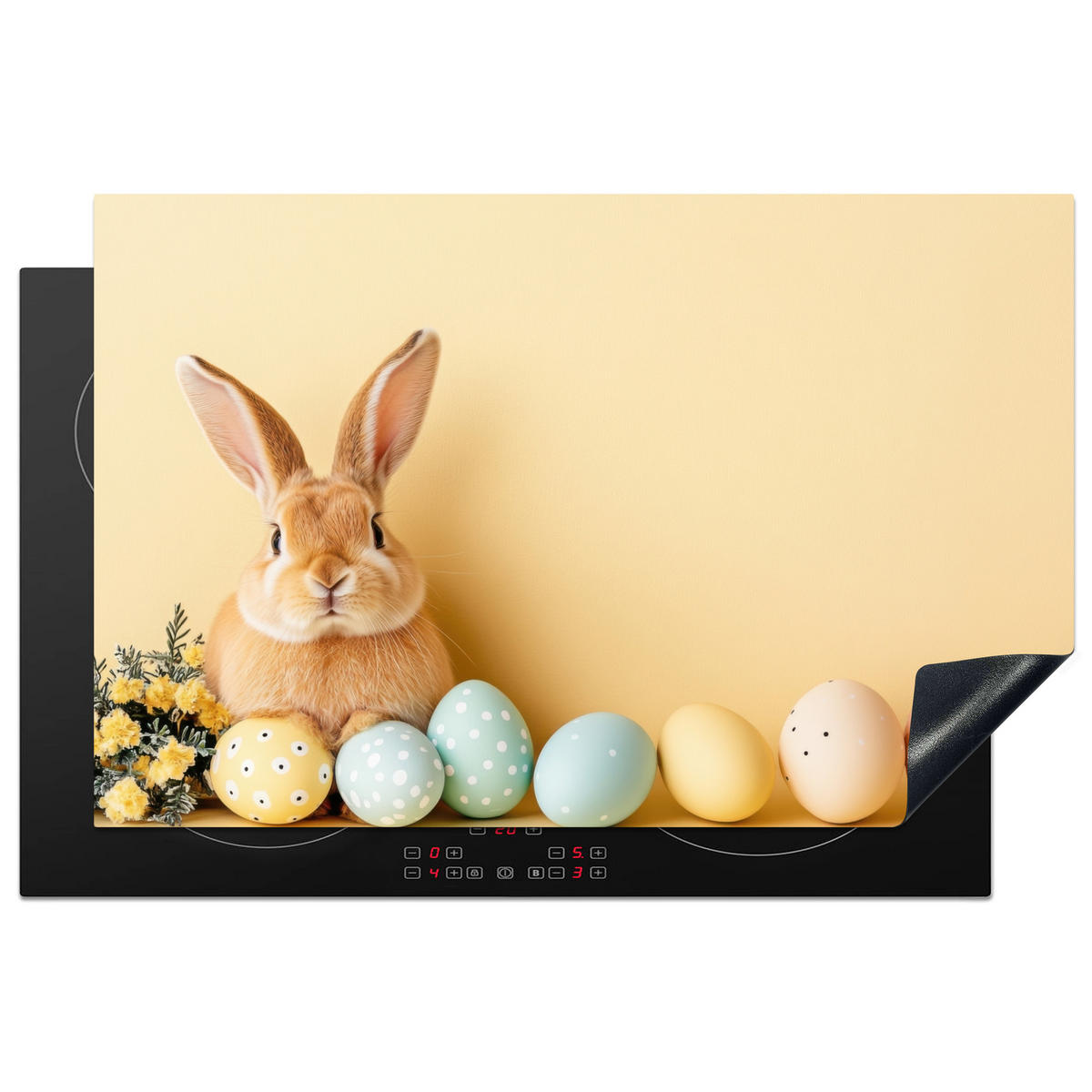 HERDABDECKPLATTE Eier - Kaninchen - Pastellfarbtöne Induktionsschutz 81.6x52.7 cm - Hellgelb, Kunststoff (81.6/52.7/0.2cm) - MuchoWow
