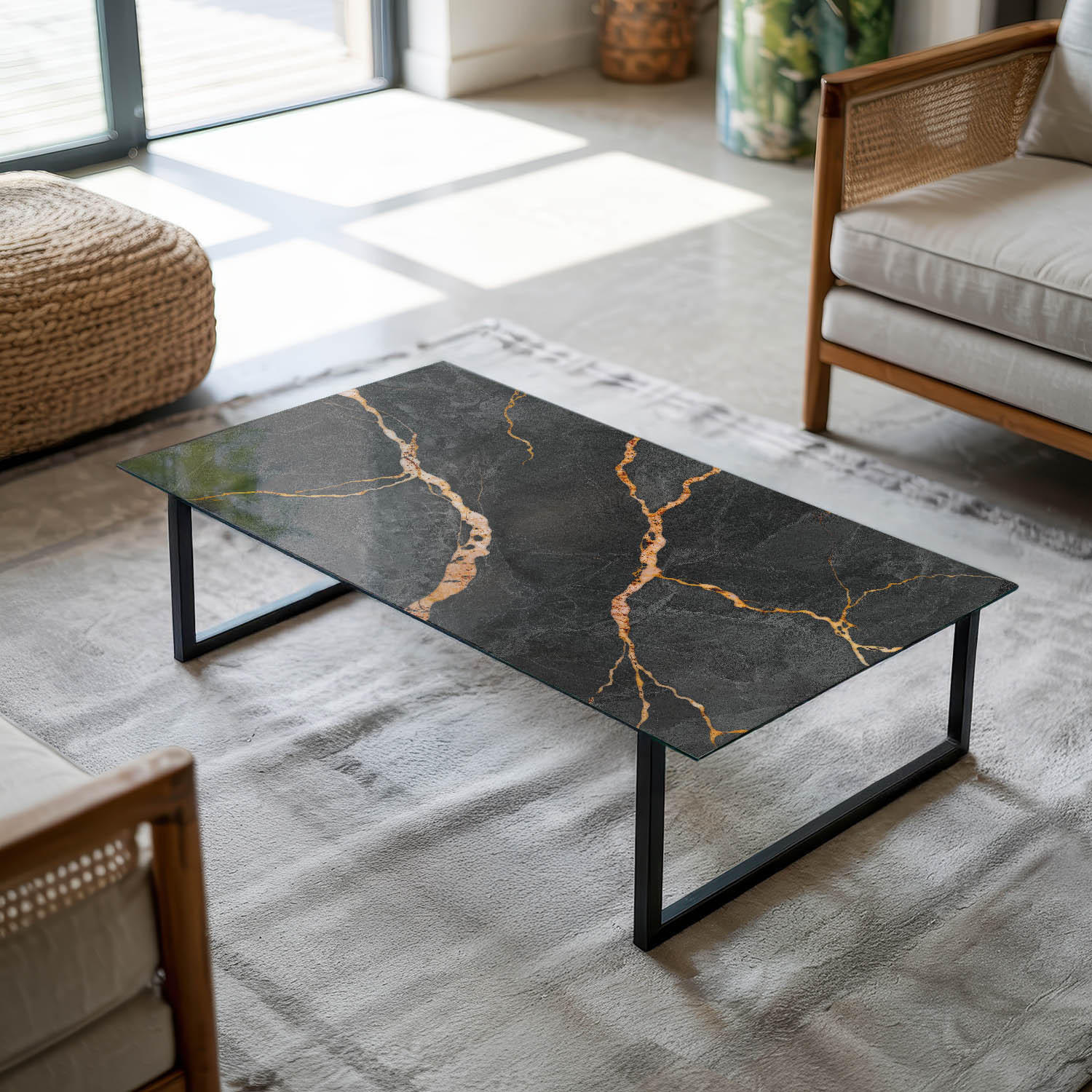 TISCHPLATTE 100x50 cm Marmoroptik mit Aderung - Rotbraun/Schwarz, Glas (100/50/0.4cm) - TULUP