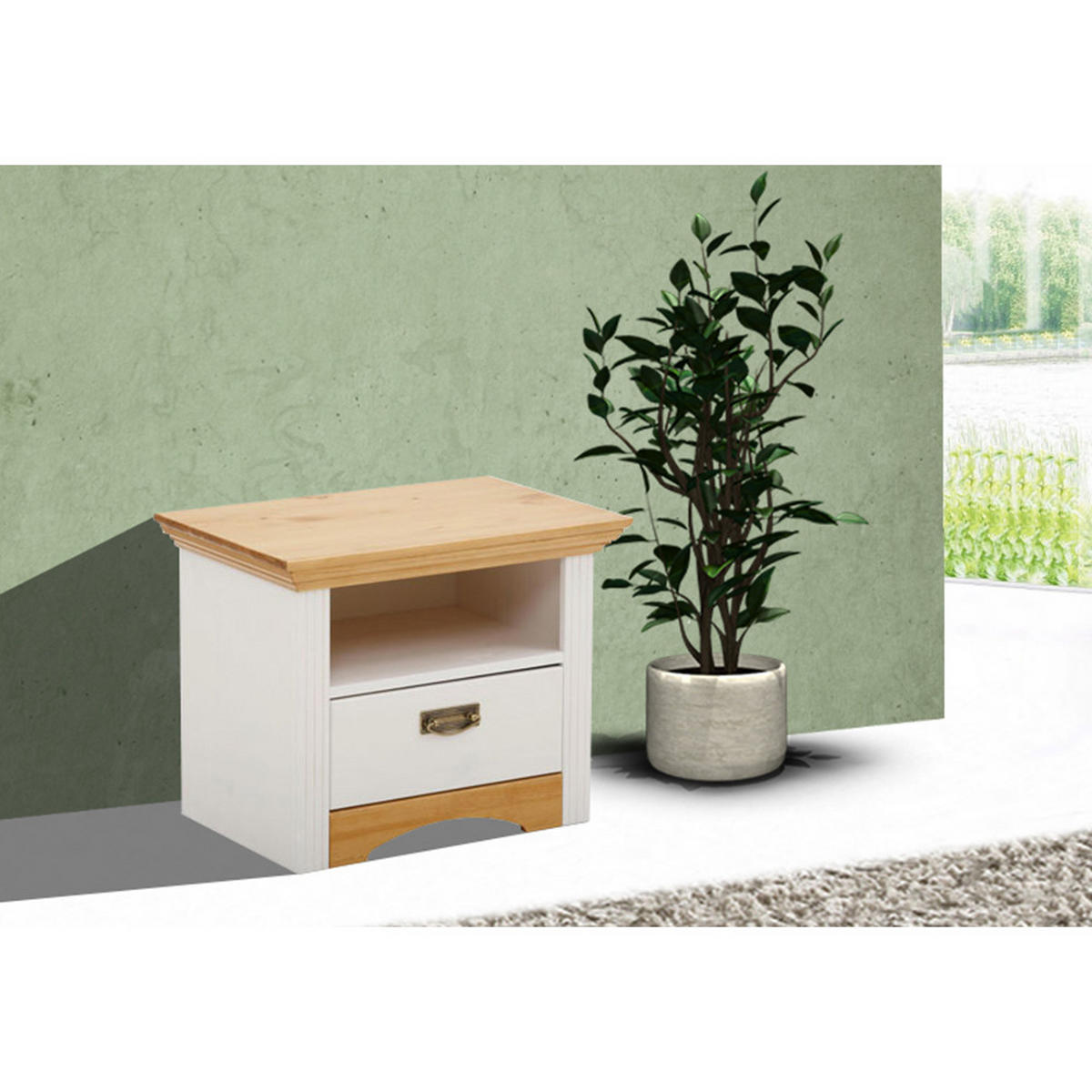 NACHTKONSOLE Konrad weiß / honigfarben 56 / 39 / 45cm - Weiß/Pinienfarben, Holz/Holzwerkstoff (56/45/39cm) - Feldmann-Wohnen
