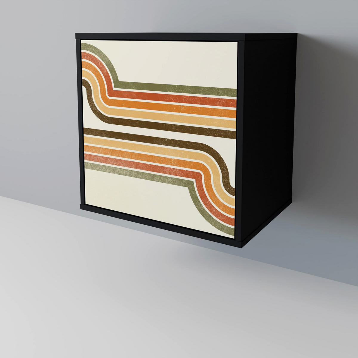 SIDEBOARD EXCEPTIONAL STREAM, Schwarz, 57,5x42x67,5 cm, Schwarze Metall-Rahmenfüße - Multicolor/Schwarz, Holzwerkstoff/Metall (57.5/67.5/42cm) - SpaceRebels