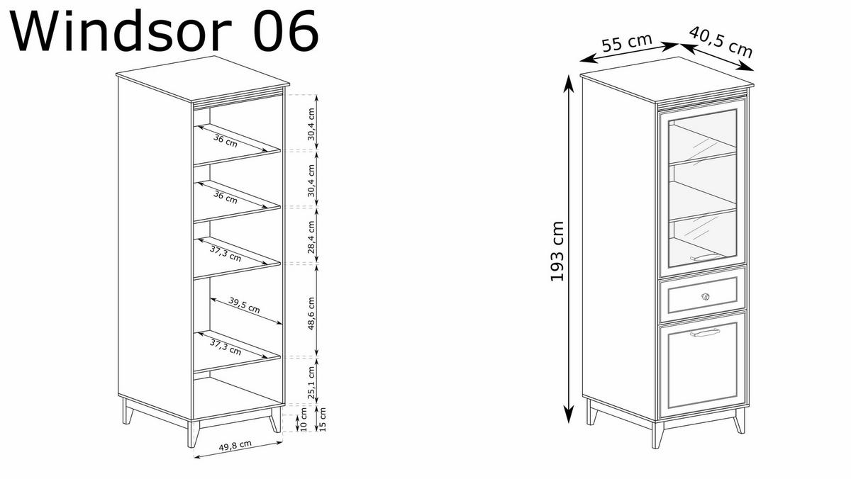VITRINE Windsor W-6 55 x 193 x 40,5 cm Kaschmir - Kaschmir/Eichefarben, Eichenholz/Holzwerkstoff (55/193/40.5cm) - Koseto