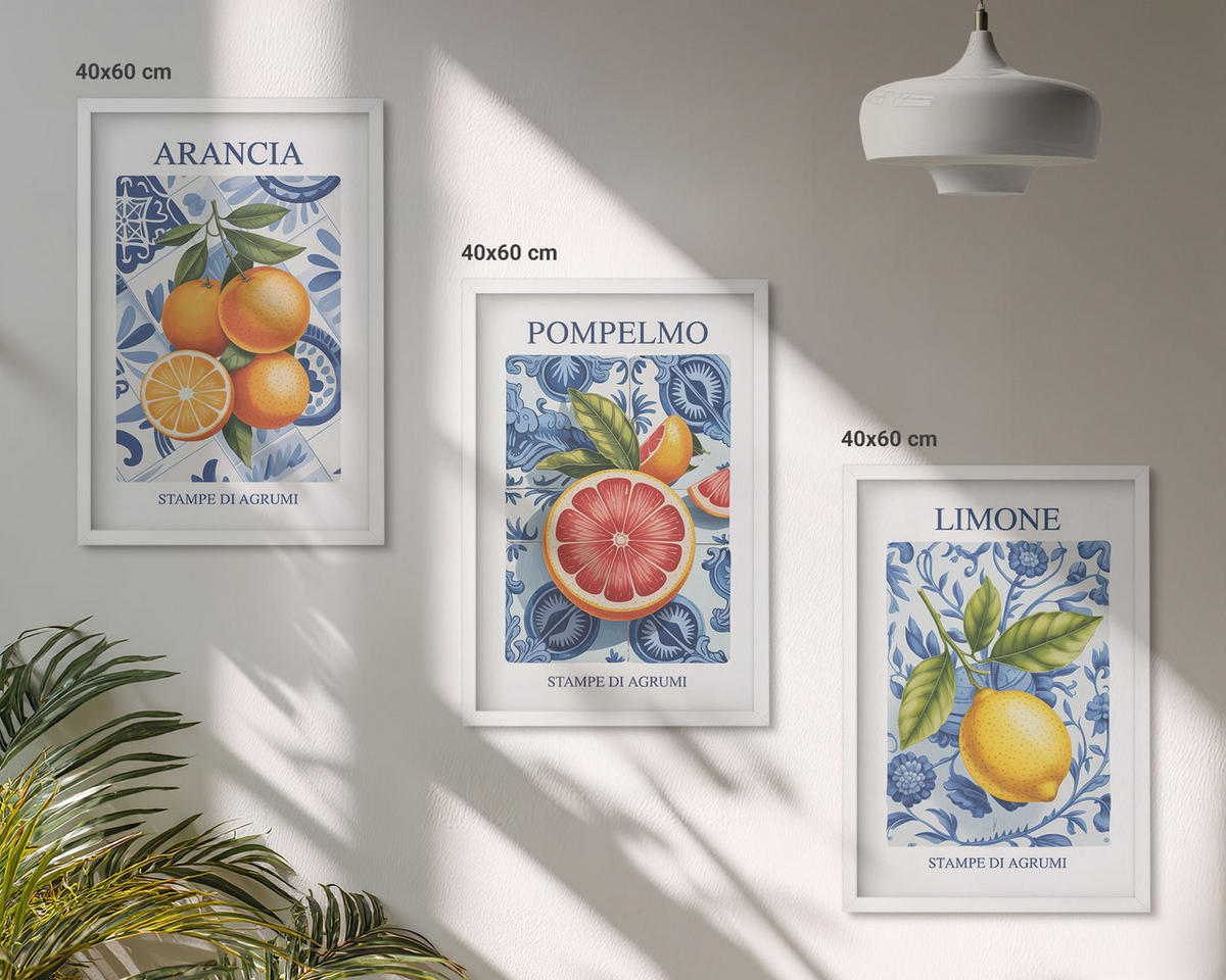 BILDER SET 3er Set - 40x60 cm Weißer Rahmen - Vintage-Illustrationen von Zitrusfrüchten - Weiß, Kunststoff (40/60cm) - TULUP