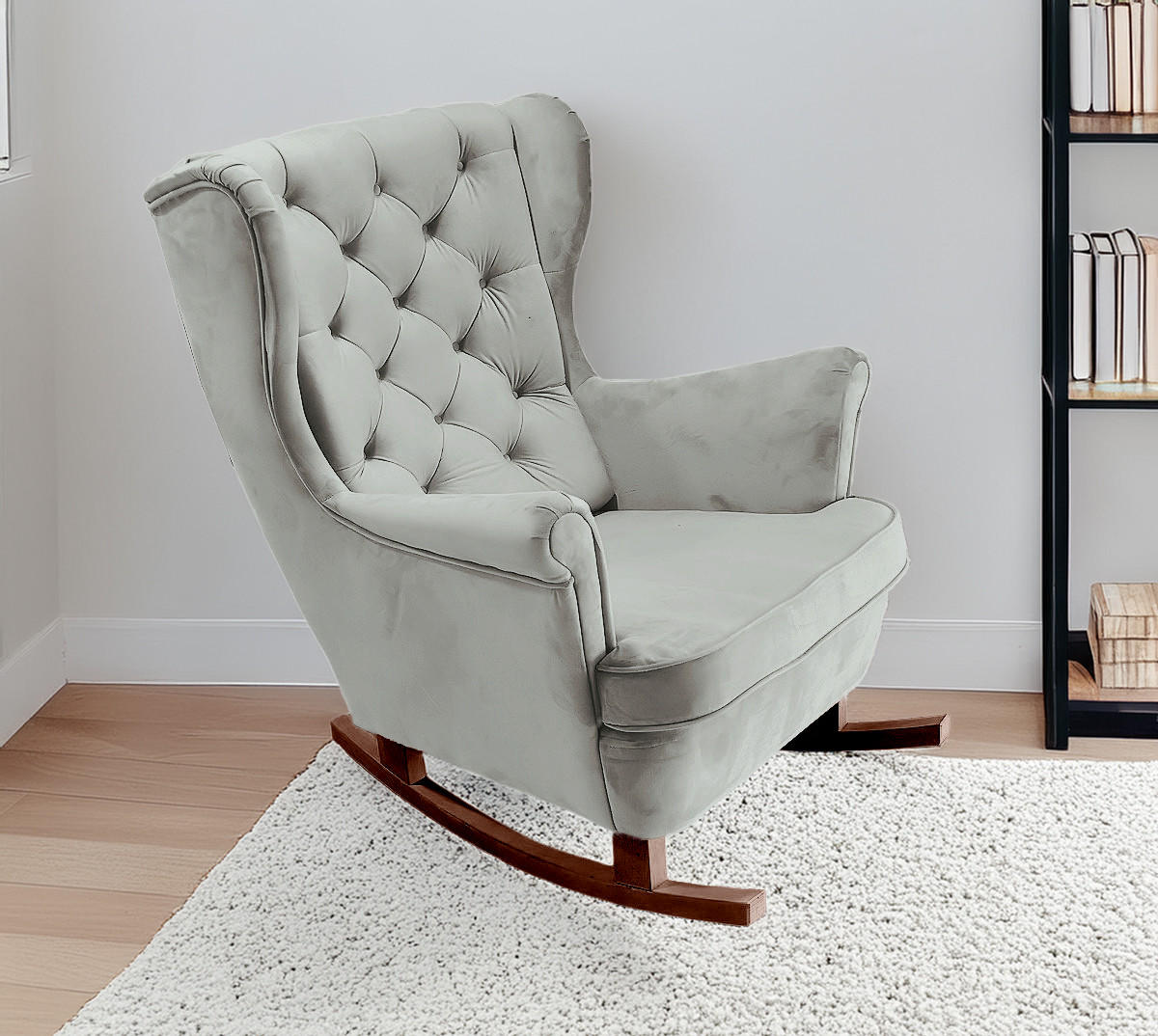 SCHAUKELSESSEL mit gepolstertem Sitz und Armlehnen, 102x81x95 cm, Asche_29855 - Hellgrau/Braun, Holz/Textil (81/102/95cm) - DomoHome