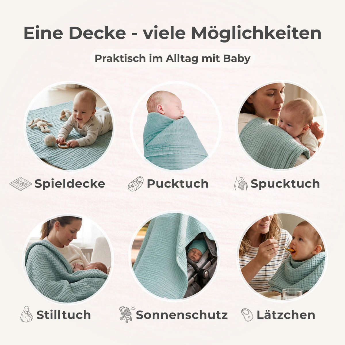 MUSSELINDECKE Babydecke Stilltuch Einschlagdecke Säuglingsdecke Mulltuch ab Geburt - Petrol, Textil (80/80cm) - nordic coast company