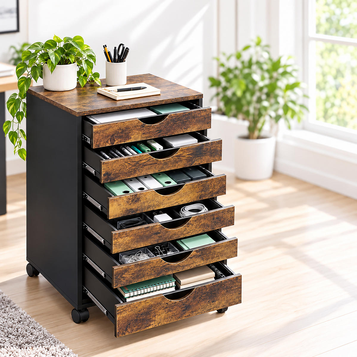 ROLLCONTAINER Industrial-Schwarz 7 Schubladen - Multicolor, Holzwerkstoff/Kunststoff (45/69/40cm) - Relaxdays