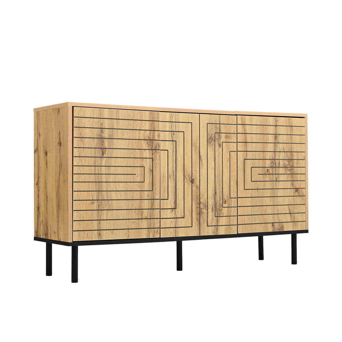 SIDEBOARD mit Wellenmuster und 3 Türen mit Rückprallmechanismus MDF 120/35/68 cm - Naturfarben, Holzwerkstoff (120/68/35cm) - EVRYAE