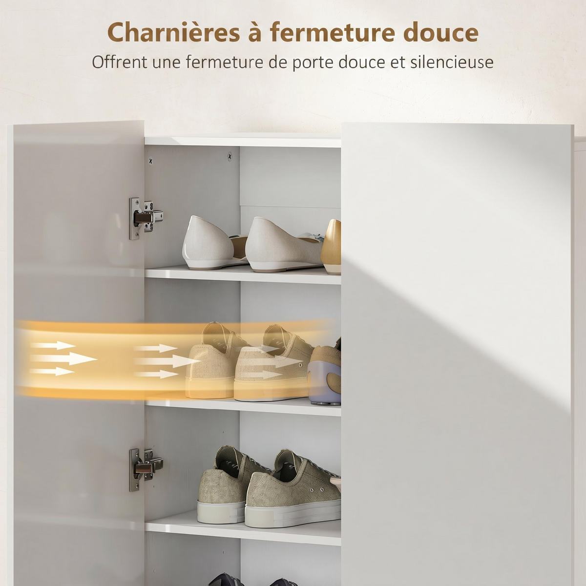 SCHUHSCHRANK DE-15098 20 Paar Schuhe, 5 Ebenen Weiß Hochglanz - Weiß, Holzwerkstoff (72/103/34.5cm) - ComfortXL