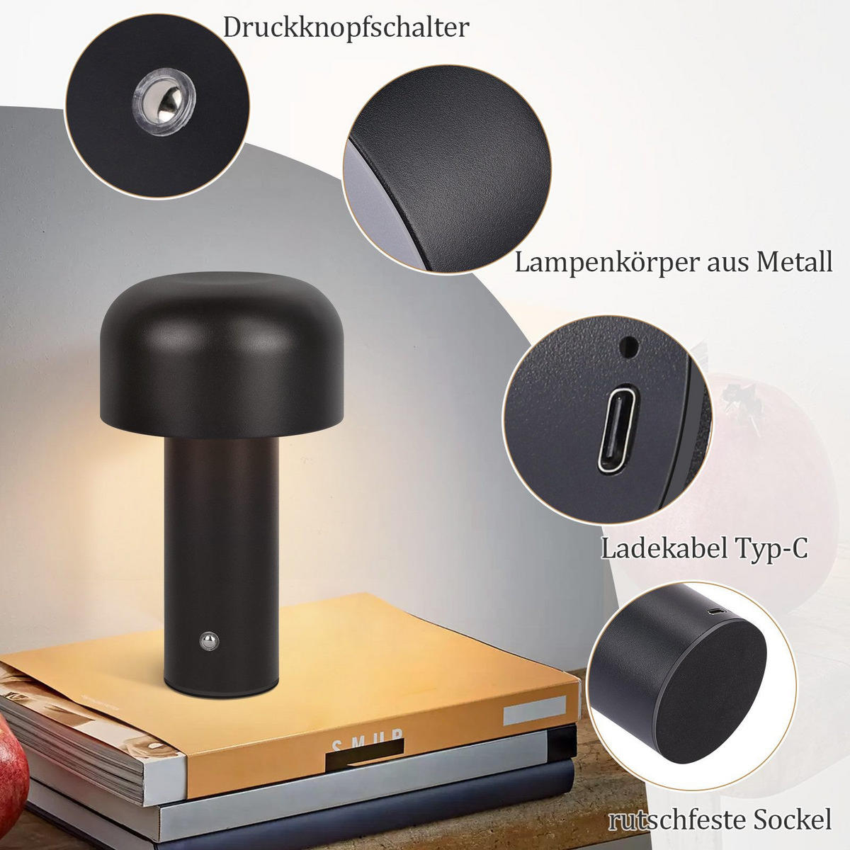 TISCHLAMPE Irralux 12.6/6.0/21.6 cm - Schwarz, Metall (21.6/12.6/6cm) - ZMH