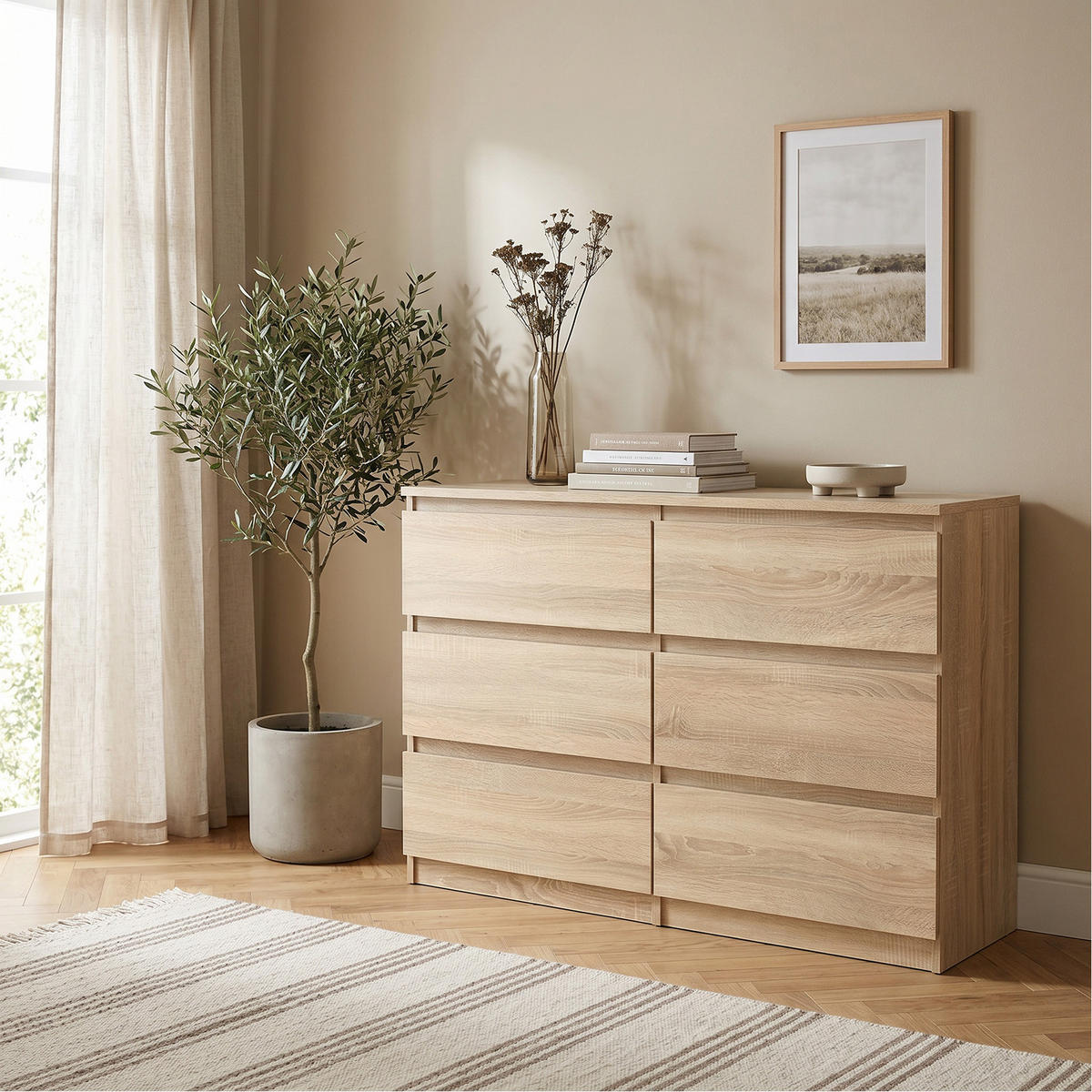 KOMMODE NUDO 120/78,5/39cm mit 6 Schubladen Türen Sonoma Eiche - Sonoma Eiche, Holzwerkstoff (120/78.5/39cm) - MASSENO
