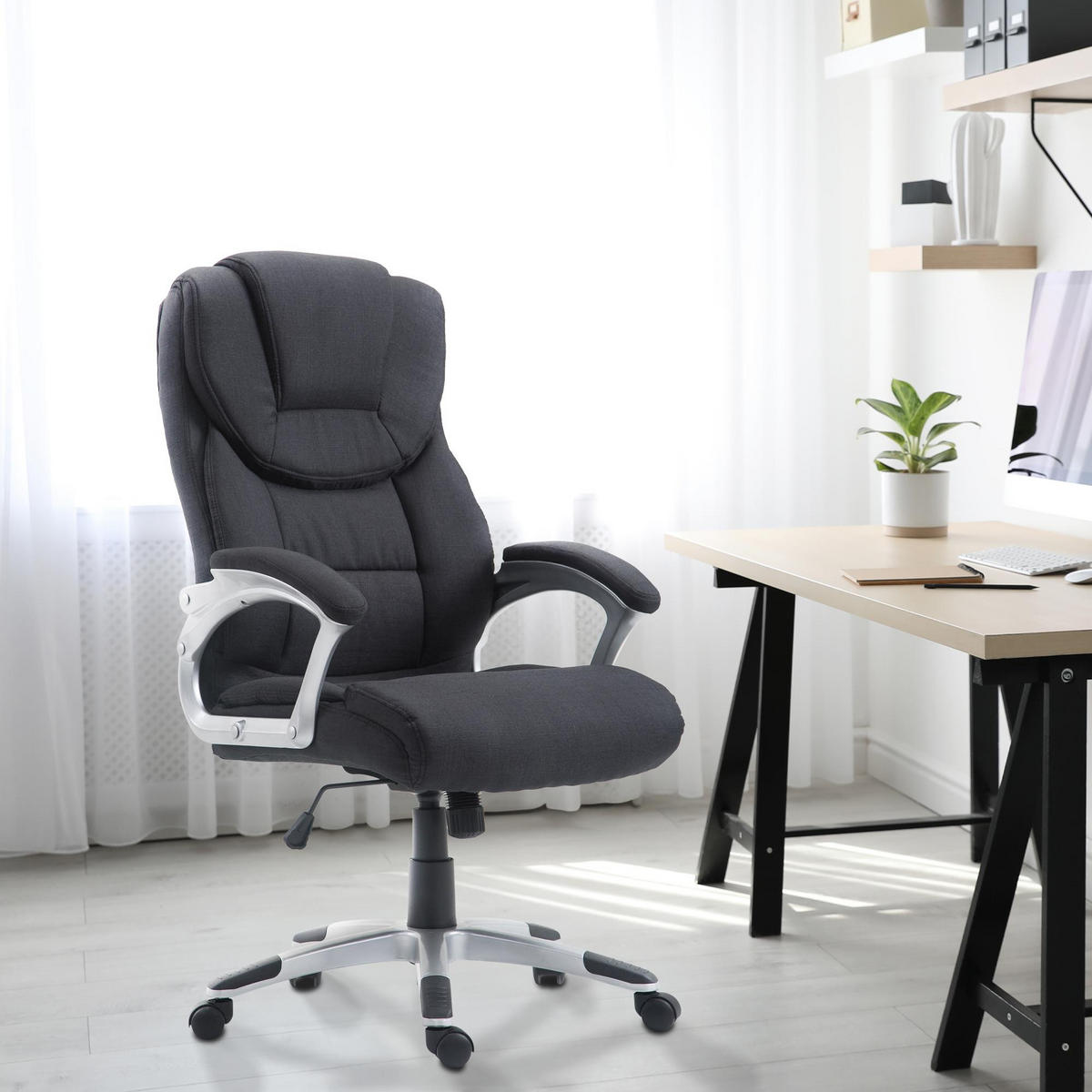 CHEFSESSEL Stoff schwarz - Schwarz/Grau, Kunststoff/Textil (65/109/73cm) - CLP