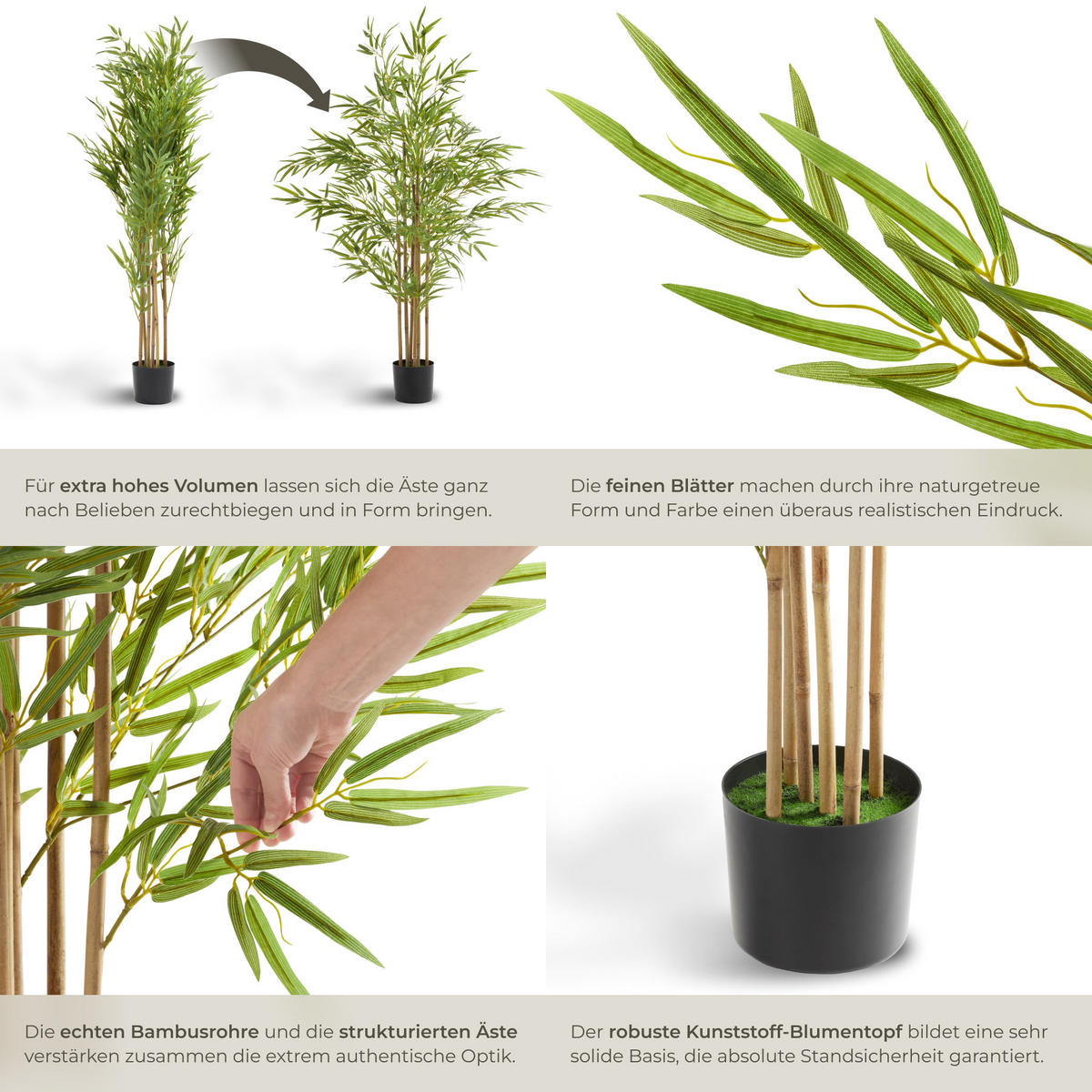 KÜNSTLICHER-BAMBUSBAUM Bambosa,stabiler Kunststoff-Blumentopf,grün - Grün, Kunststoff (150cm) - tectake