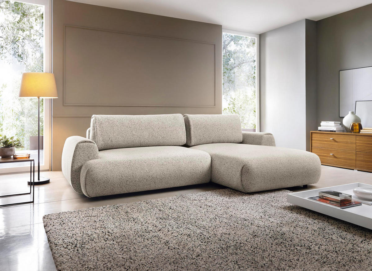 ECKSOFA Morena Hellbeige, mit Schlaffunktion, rechte seite - Beige, Holzwerkstoff/Textil (270/167cm) - Bettso