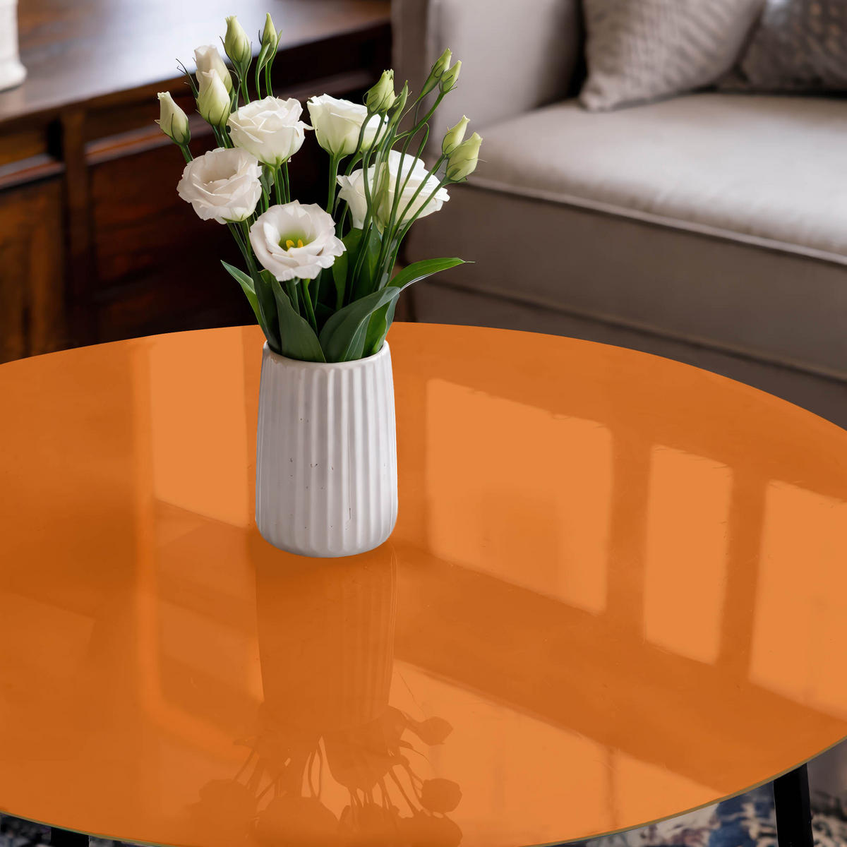 TISCHPLATTE fi80 cm – Kräftiges Orange - Grau, Glas (80/80/0.4cm) - Wallfluent