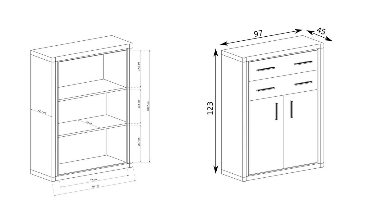 KOMMODE MALAGA 97/123/45cm mit 4 Schubladen 2 Türen Braun - Braun, Holzwerkstoff (97/123/45cm) - MASSENO