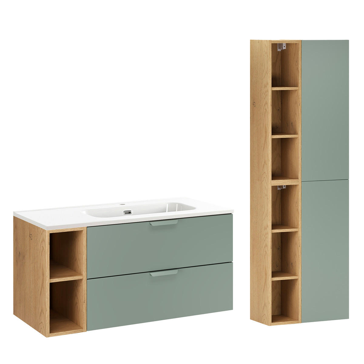 BADMÖBEL 101cm Oria 2er-Set Grün - Grün, Holzwerkstoff (101/50/46cm) - Petits-meubles