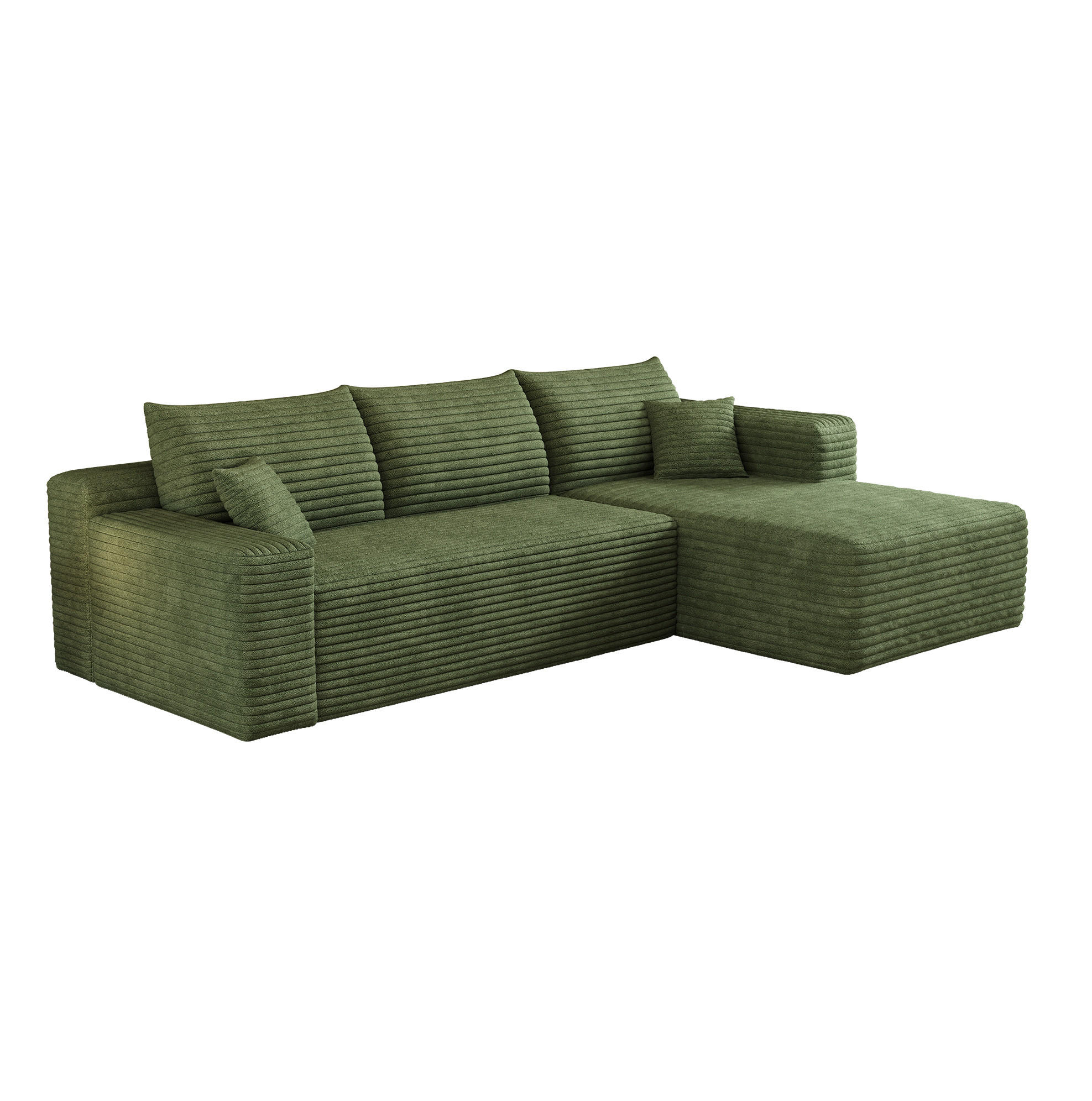 ECKSOFA 241 cm aus Stoff mit Cordbezug und Chaise Lounge Grün - Grün, Textil (151/241cm) - Modenvie