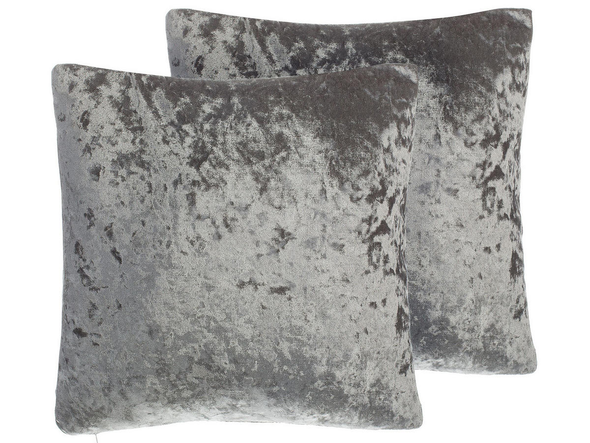 DEKOKISSEN 2er-Set Grau 45/45 cm Hosta - Grau, Textil (45/45cm) - Beliani