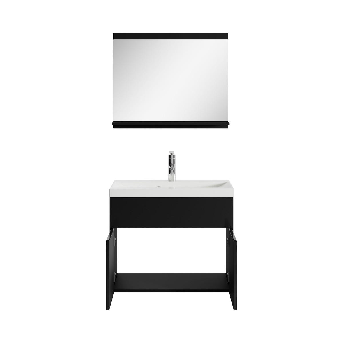 BADMÖBEL-SET Montreal 02 3 Teile Beton Schwarz Hochglanz - 60 x 35 x 51 cm - Chromfarben/Schwarz, Holz/Metall (60/51/35cm) - Badplaats