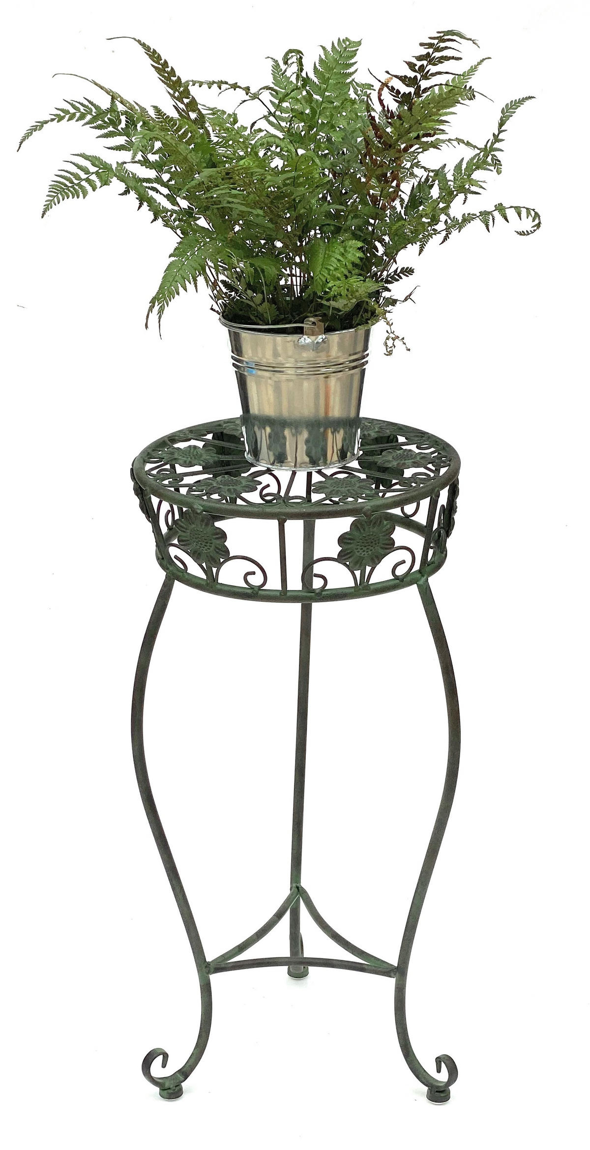 BLUMENHOCKER rund Metall Grün antik 30/30/60 cm - Grün, Metall (30/60/30cm) - DanDiBo