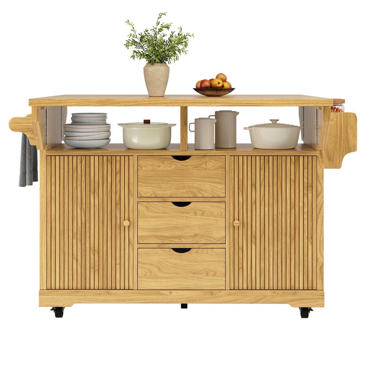 KÜCHENINSEL DE-41170 142,5/40-80/95 cm mit ausklappbaren Tischverlängerungen Naturbraun - Naturfarben, Holzwerkstoff (142.5/95/80cm) - ComfortXL