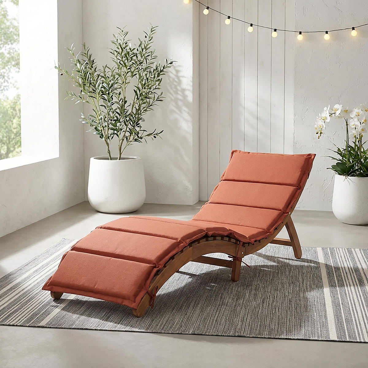 GARTENLIEGE - Akazie massiv / Webstoff - Terracotta, Holz/Textil (54/55/168cm) - home24