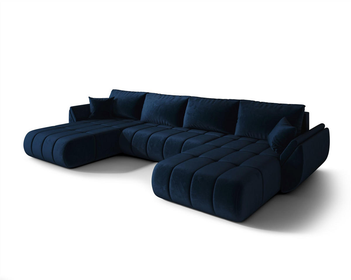 WOHNLANDSCHAFT Misato In Monolith - Dunkelblau, Holzwerkstoff/Textil (384/85/175cm) - Fun Möbel