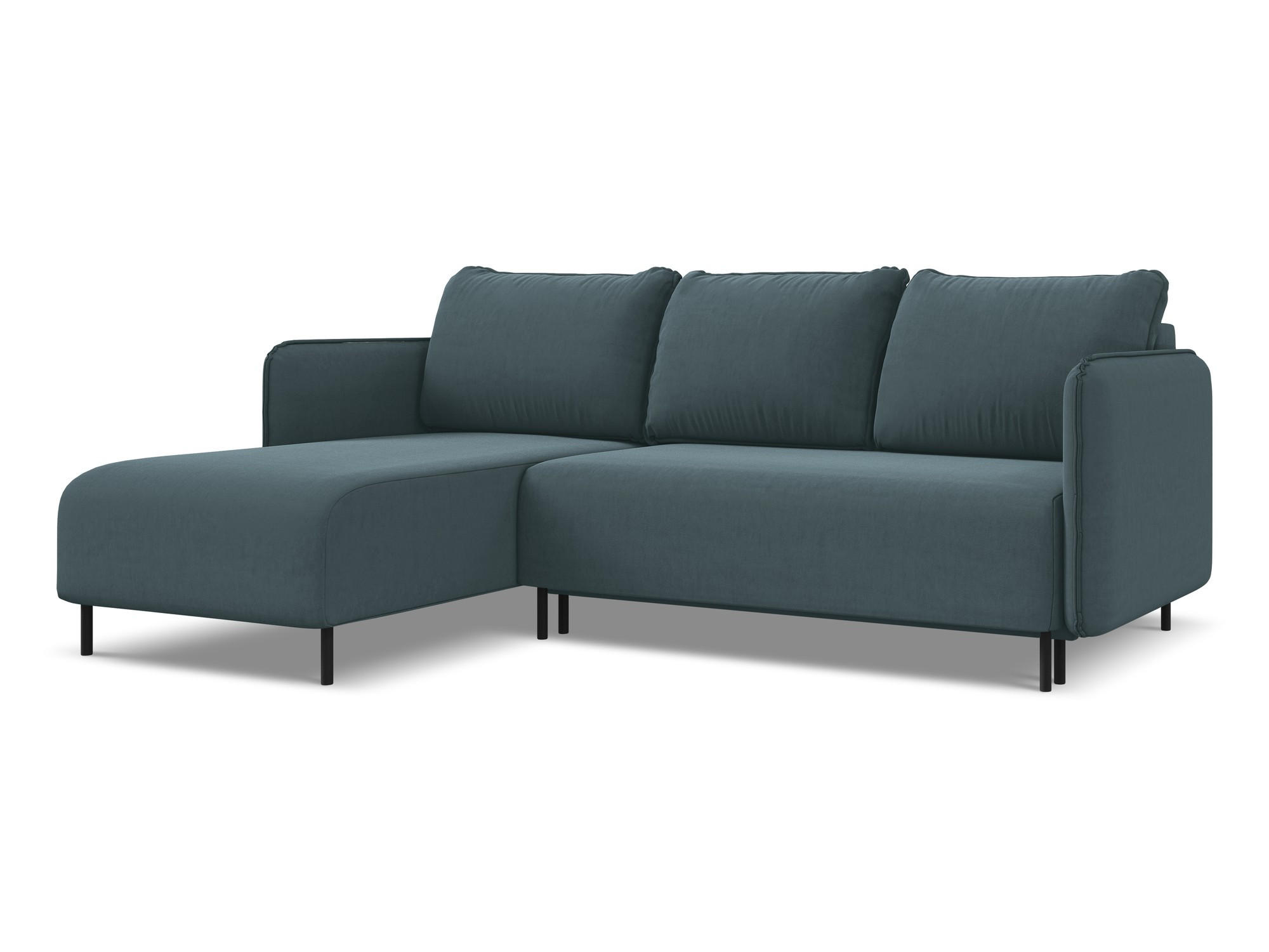 ECKSOFA mit Schlaffunktion Samt Stoff Blau - Blau/Petrol, Holz/Textil (162/236cm) - Makamii