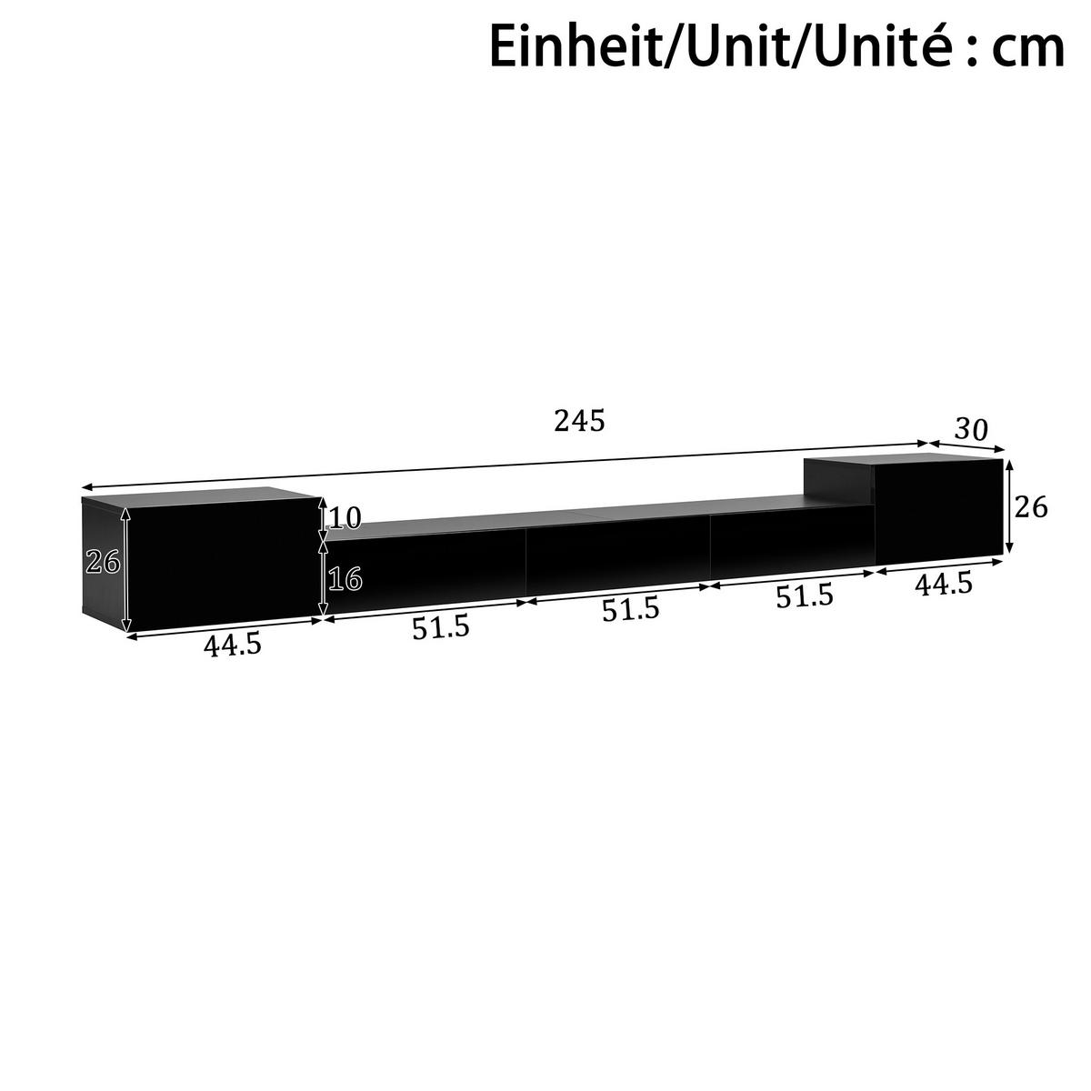 TV-SCHRANK 245/30/26 cm Schwarz mit LED-Beleuchtung und Hochglanz-Türen - Schwarz, Holzwerkstoff (245/26/30cm) - Oxeza