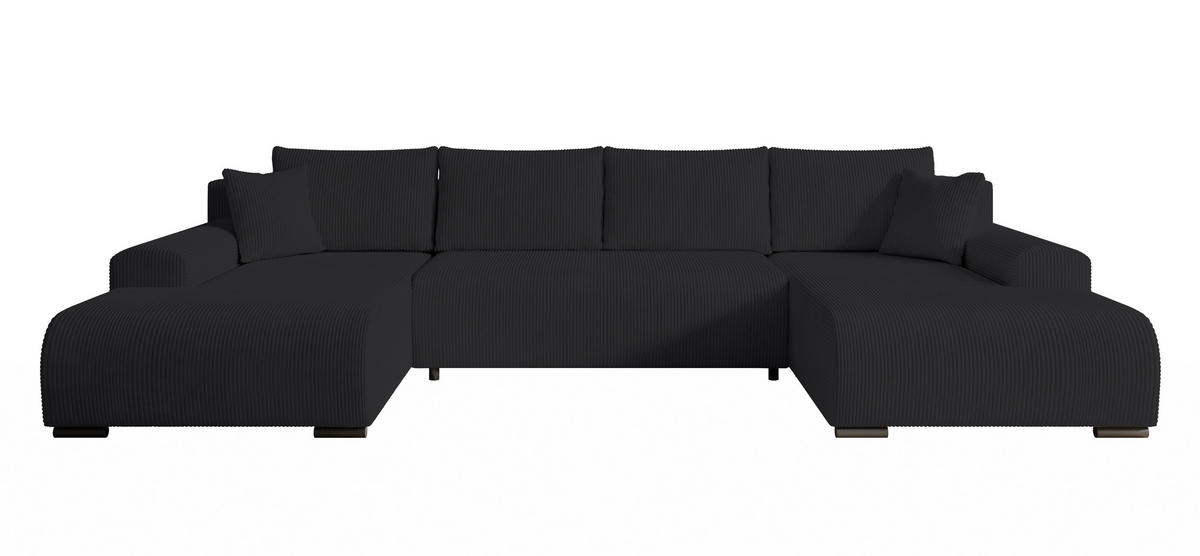 WOHNLANDSCHAFT Nelly U mit Bettkasten und Schlaffunktion, Cordstoff in U-Form - Schwarz, Textil (349/80/185cm)