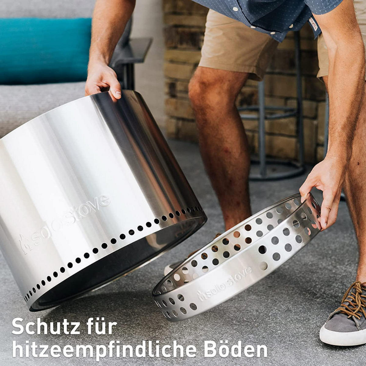 FEUERSCHALE Bonfire 49,5 cm Edelstahl Feuerstelle mit Standfuß und Funkenschutz - Silberfarben, Metall (49.5/35.5/49.5cm) - Solo Stove