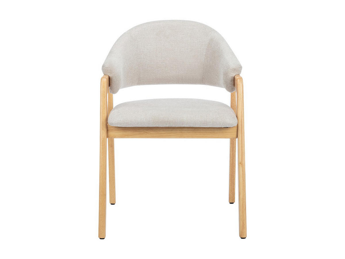 STUHL mit Armlehnen 6er-Set - Stoff & Kautschukholz - Beige - SOLUNA - Beige, Textil (53.5/82/56cm) - Vente-Unique