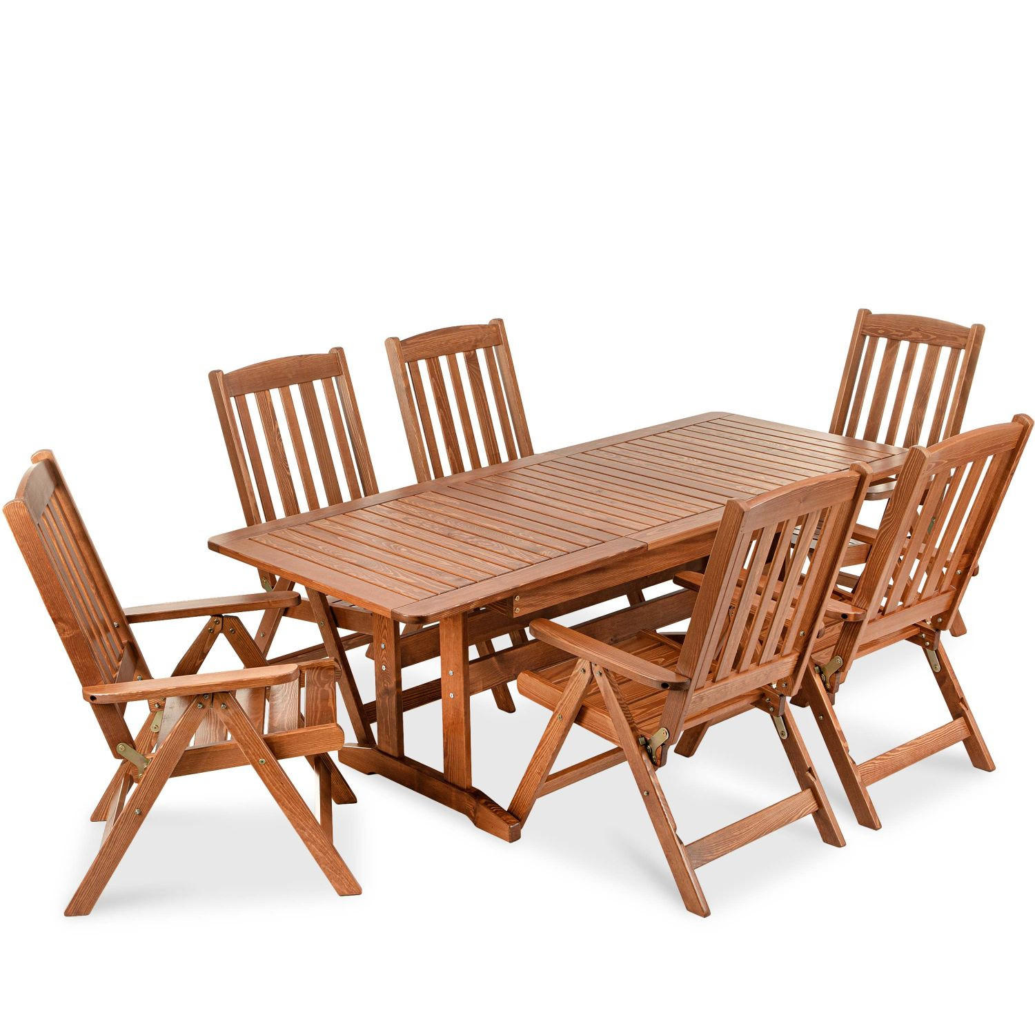 GARTENMÖBEL-SET ALCES für 6 Personen aus massivem Kiefernholz, braun - Braun, Holz - KONSIMO®