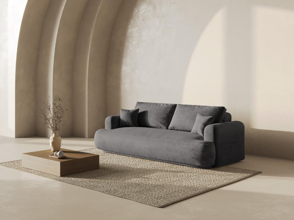 SOFA ausklappbar mit Bettkasten Ella aus Samt grau 3 Sitzplätze - Grau, Textil (271/94/108cm) - Micadoni