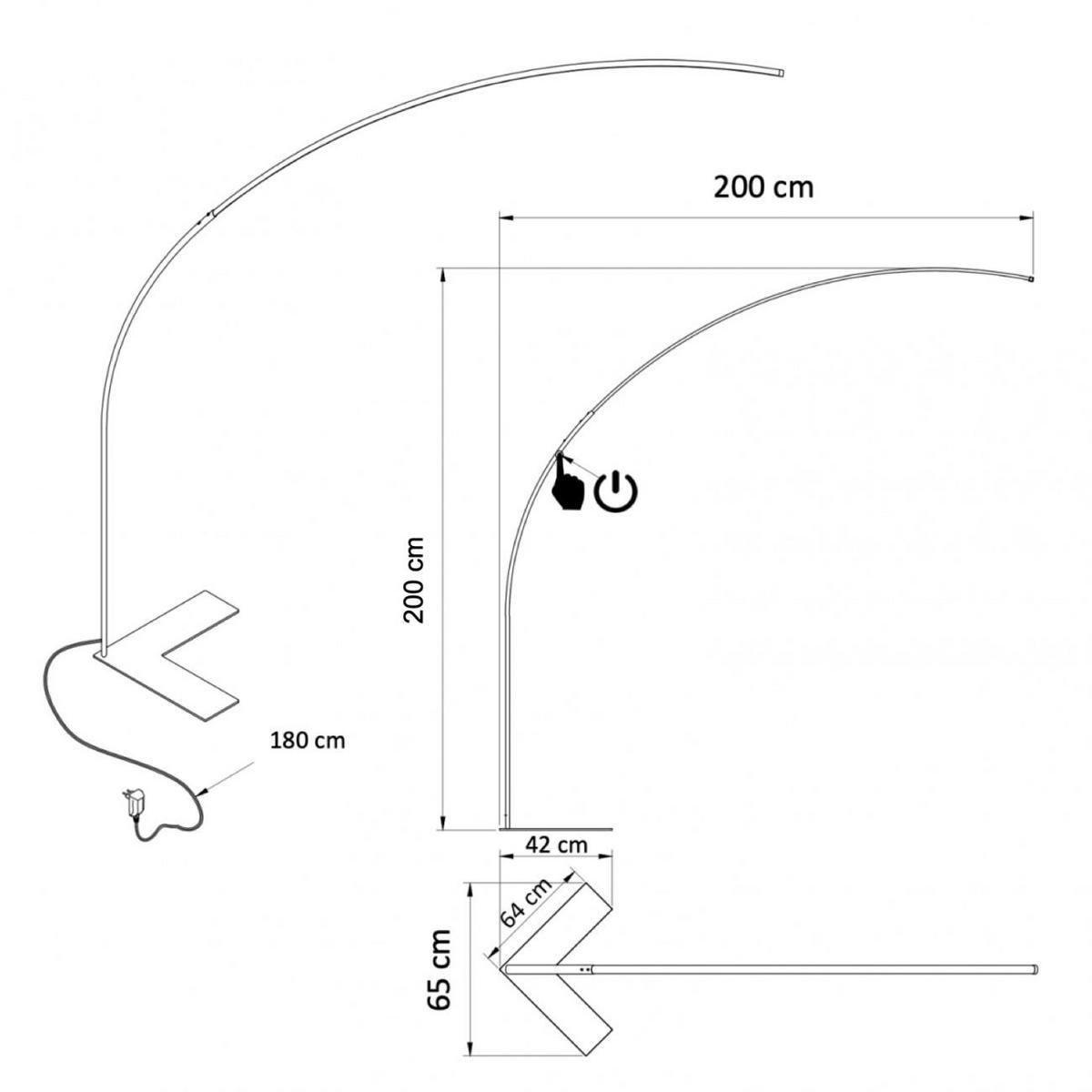 STEHLEUCHTE Avellino, Schwarz, 200cm, Dimmbar - Schwarz, Metall (200/200/200cm) - KOSILUM