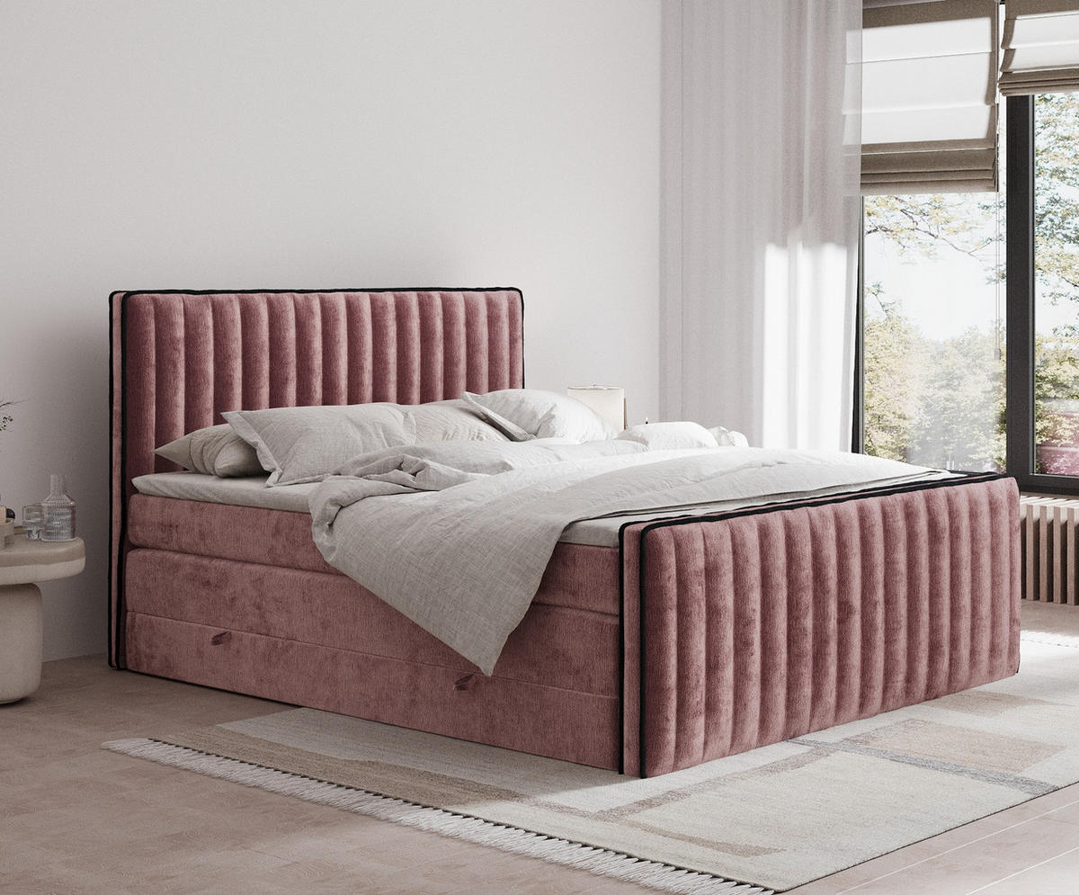 BOXSPRINGBETT Nocturne Rosa 140/200 cm - Schwarz/Rosa, Holz/Holzwerkstoff (140/200cm) - Maison de Reve