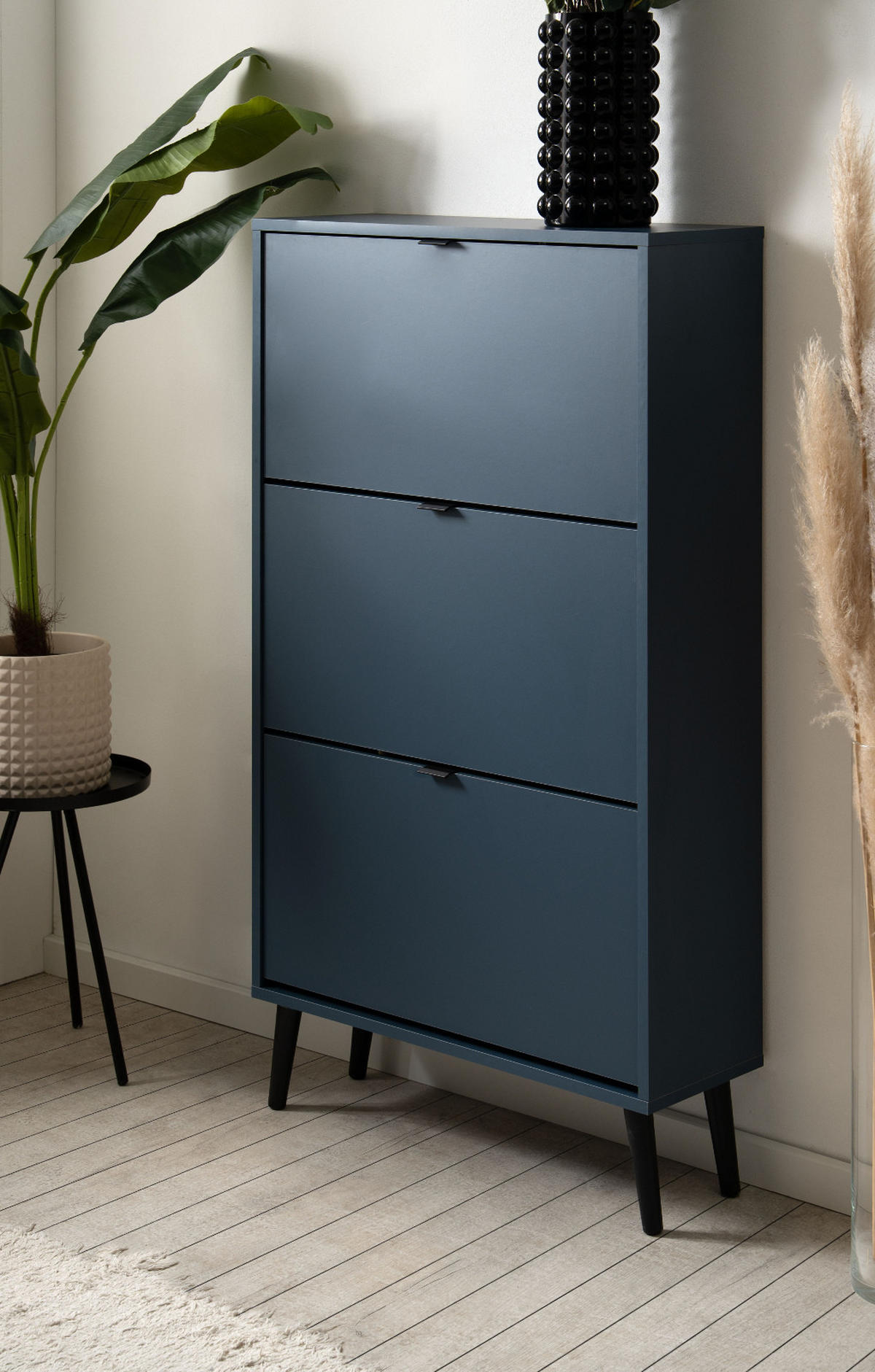 SCHUHSCHRANK blau 70 x 125 cm, Schuhkipper mit 3 Klappen - Blau/Schwarz, Holz/Holzwerkstoff (70/125/24cm) - Furn.Design