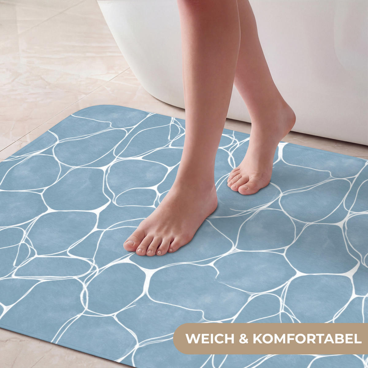 BADEMATTE Organisch - Muster - Blau 90x60 cm - Hellblau, Kunststoff/Textil (90/60cm)