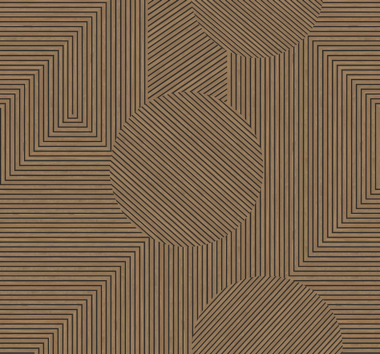 FOTOTAPETE 3D Holzoptik 300 x 279 cm - Braun, Papier (300/279cm) - Origin Wallcoverings