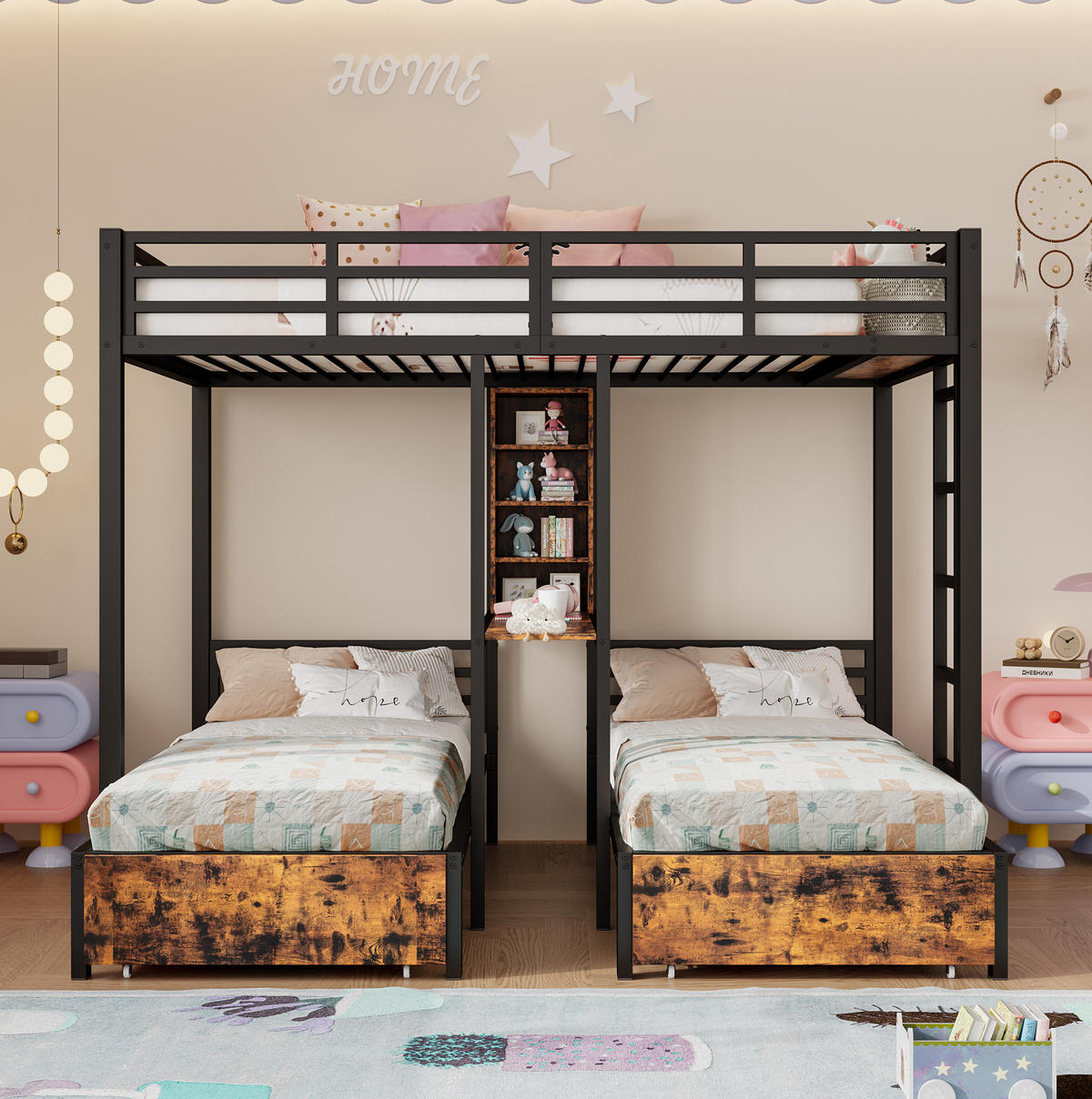 ETAGENBETT 140/200 + 90/200 cm in Schwarz mit 3 Schlafplätzen und Stauraum - Schwarz, Holzwerkstoff (140/200cm) - OKMYHOME